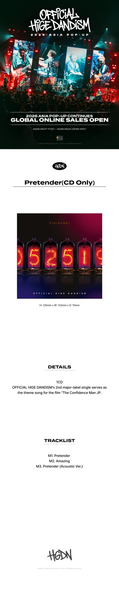 [OFFICIAL HIGE DANDISM 2026 ASIA POP-UP] "Pretender" [Standard Edition] (CD Only)